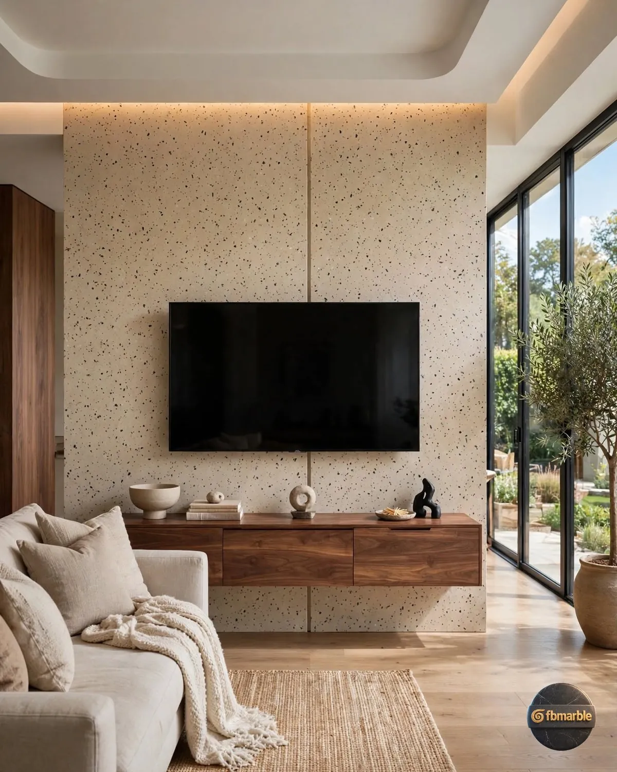 Sahara Beige Quartz living room feature wall