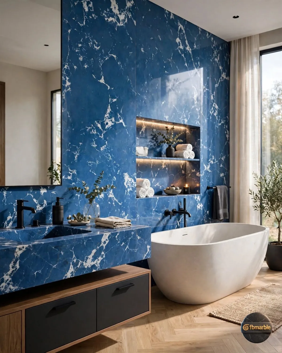 Sapphire Blue Quartz bathroom