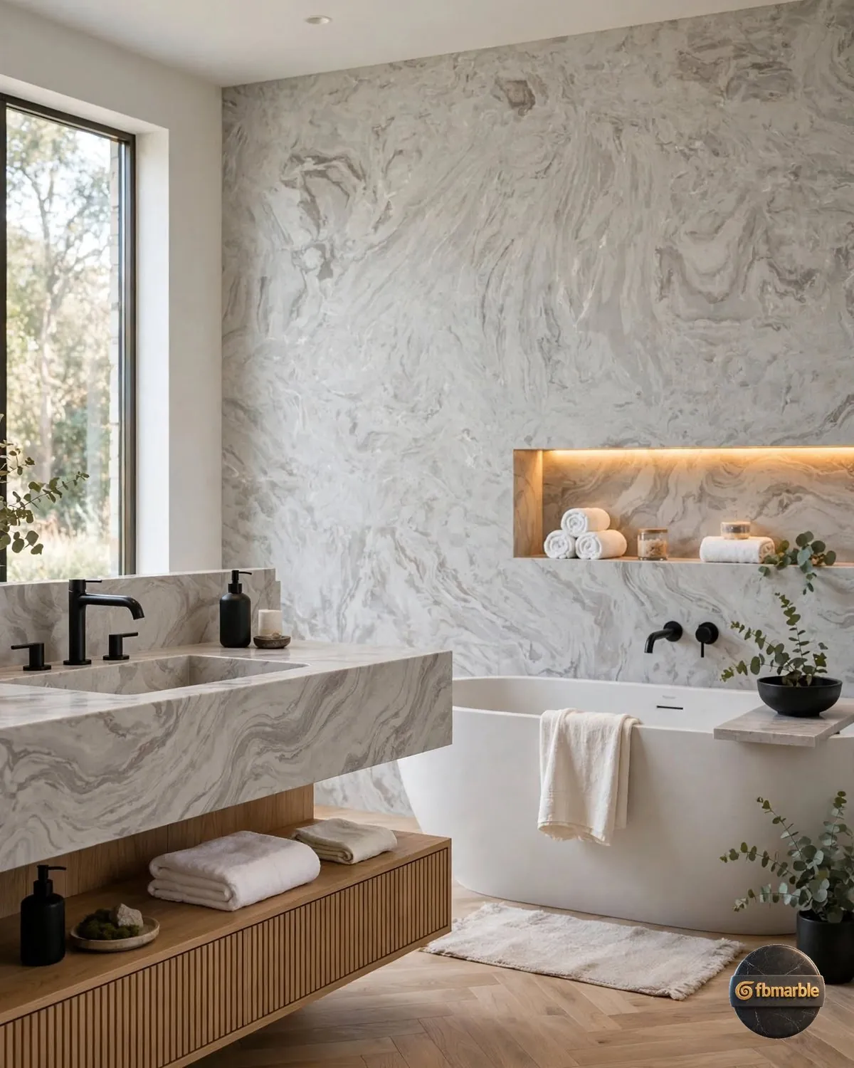 Silver Waves Quartz bathroom