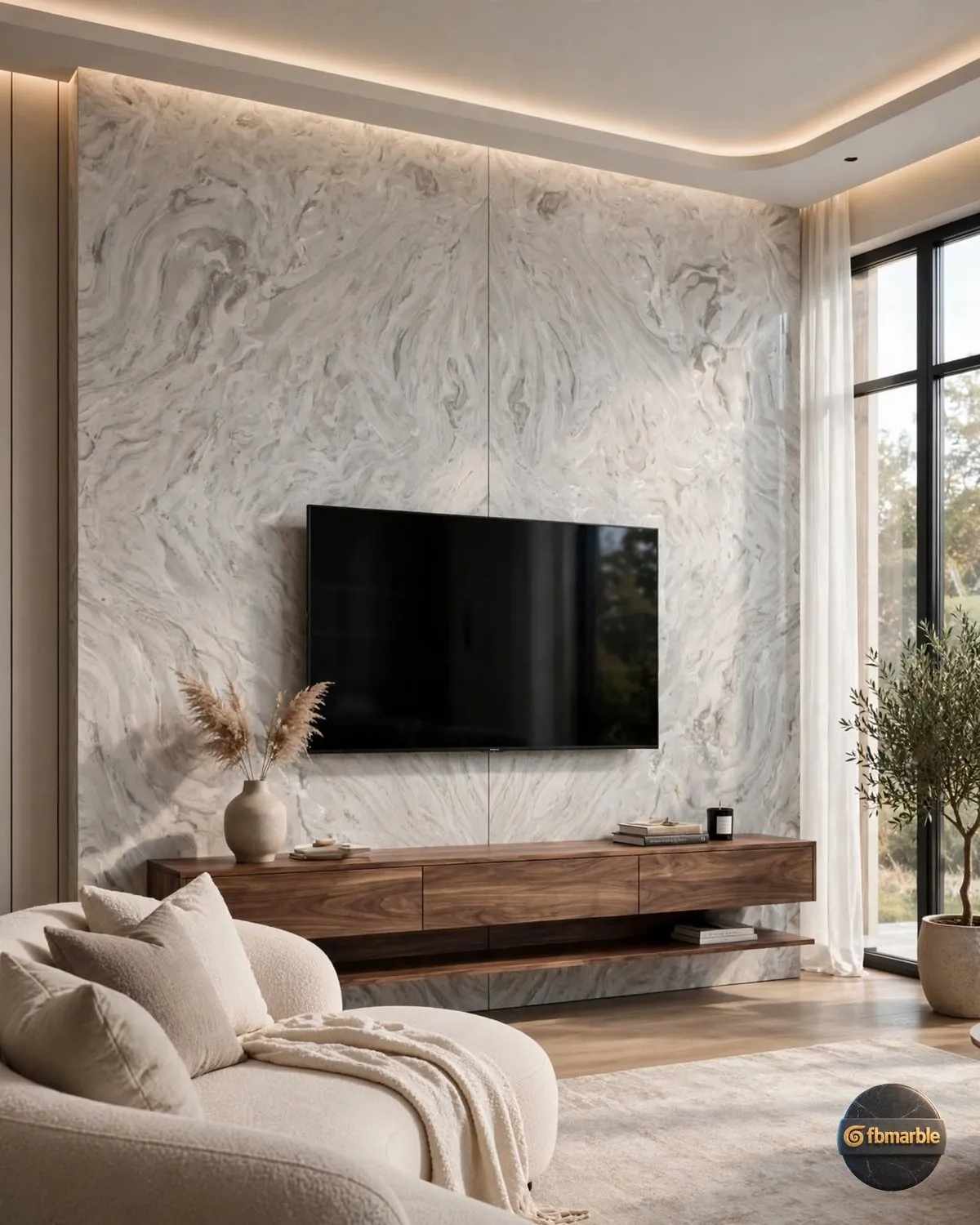Silver Waves Quartz living room feature wall