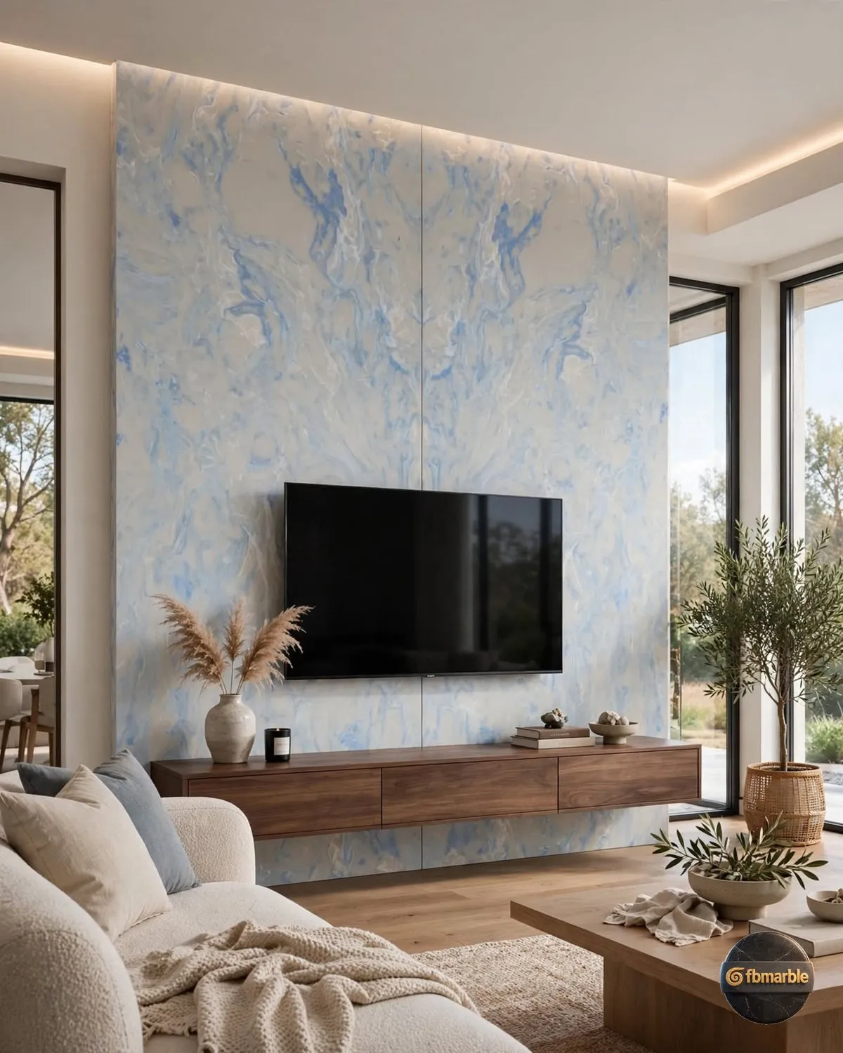 Sky Onyx Quartz living room feature wall