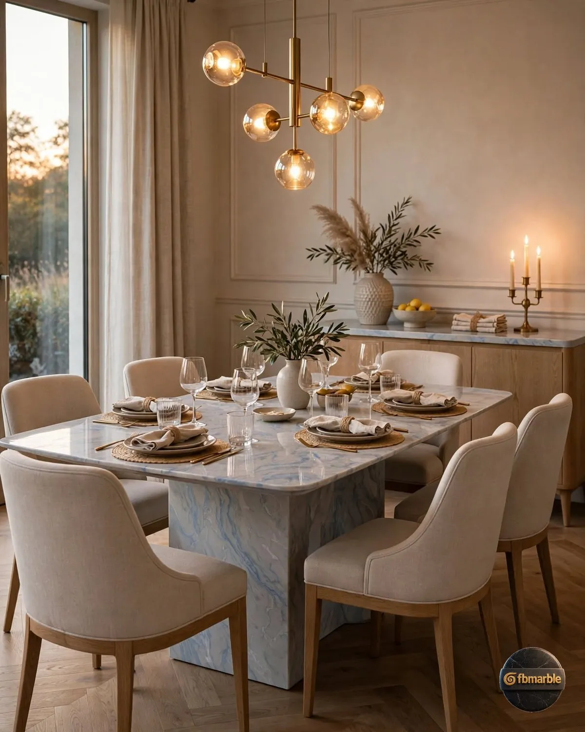 Sky Onyx Quartz dining area