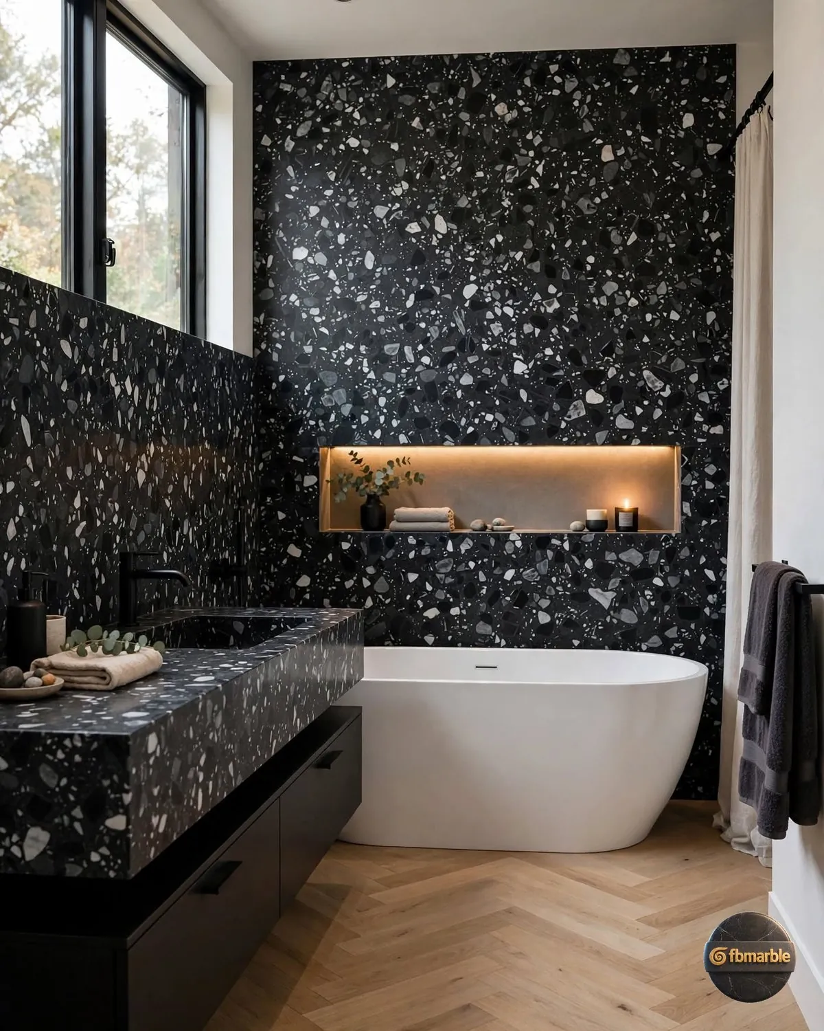 Snow Black Quartz bathroom