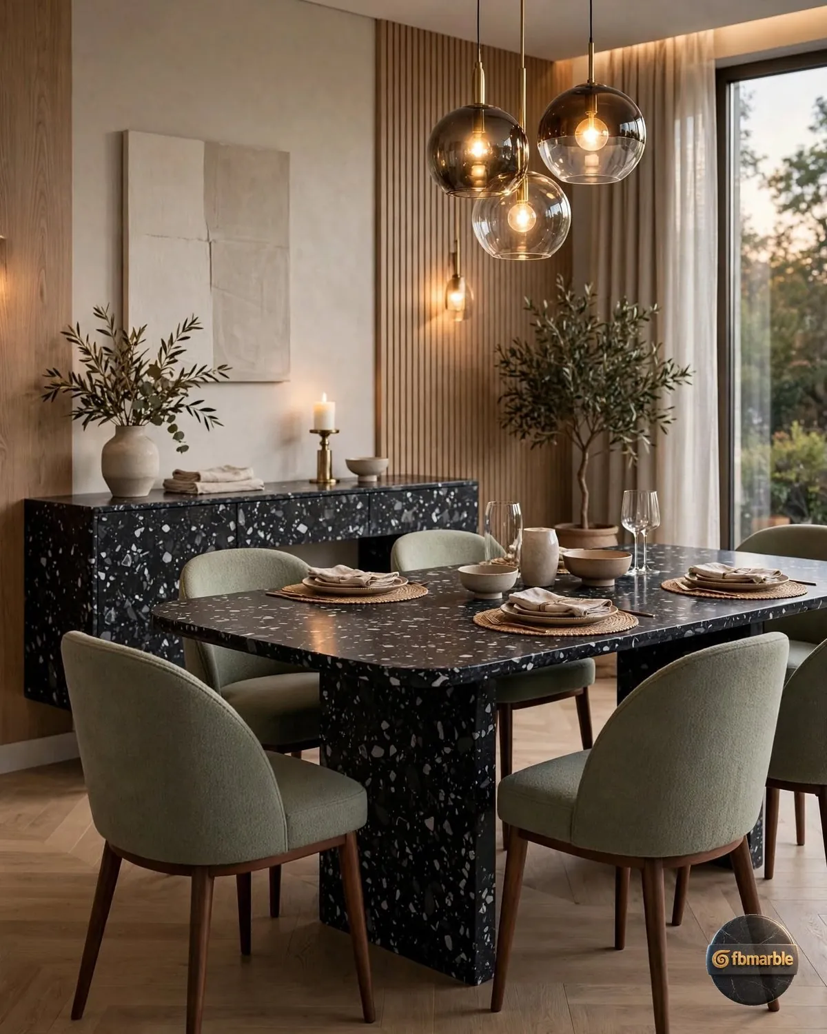 Snow Black Quartz dining area