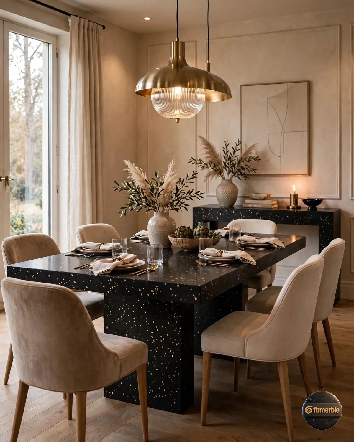 Sparkle Black Quartz dining area