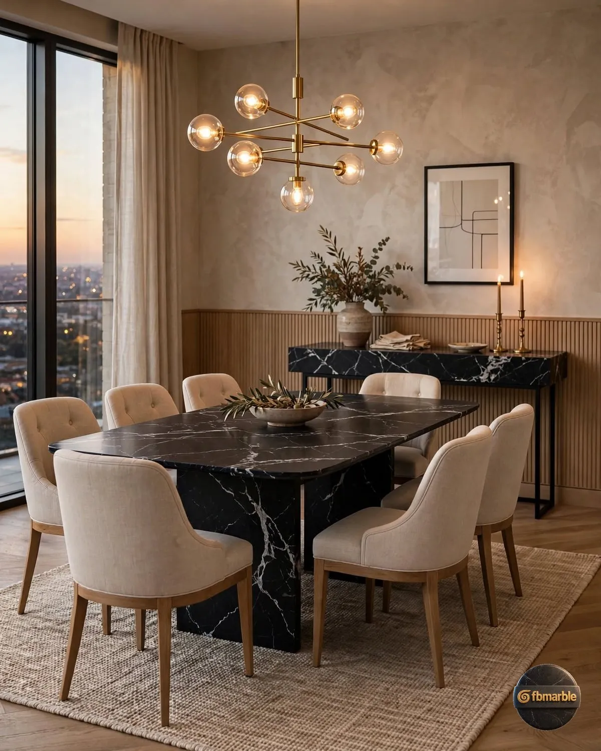 Spider Black Quartz dining area