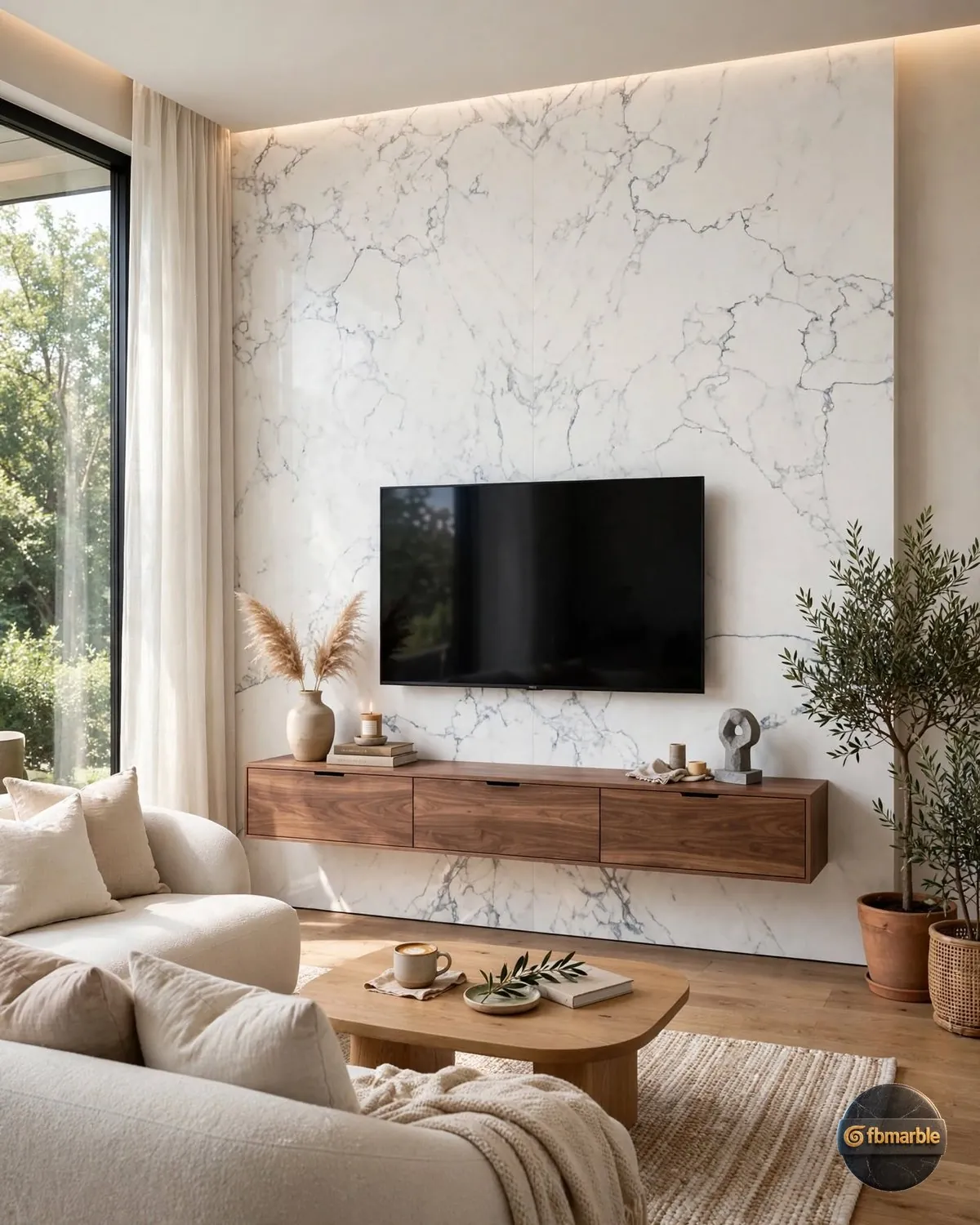 Statuary White Quartz living room feature wall