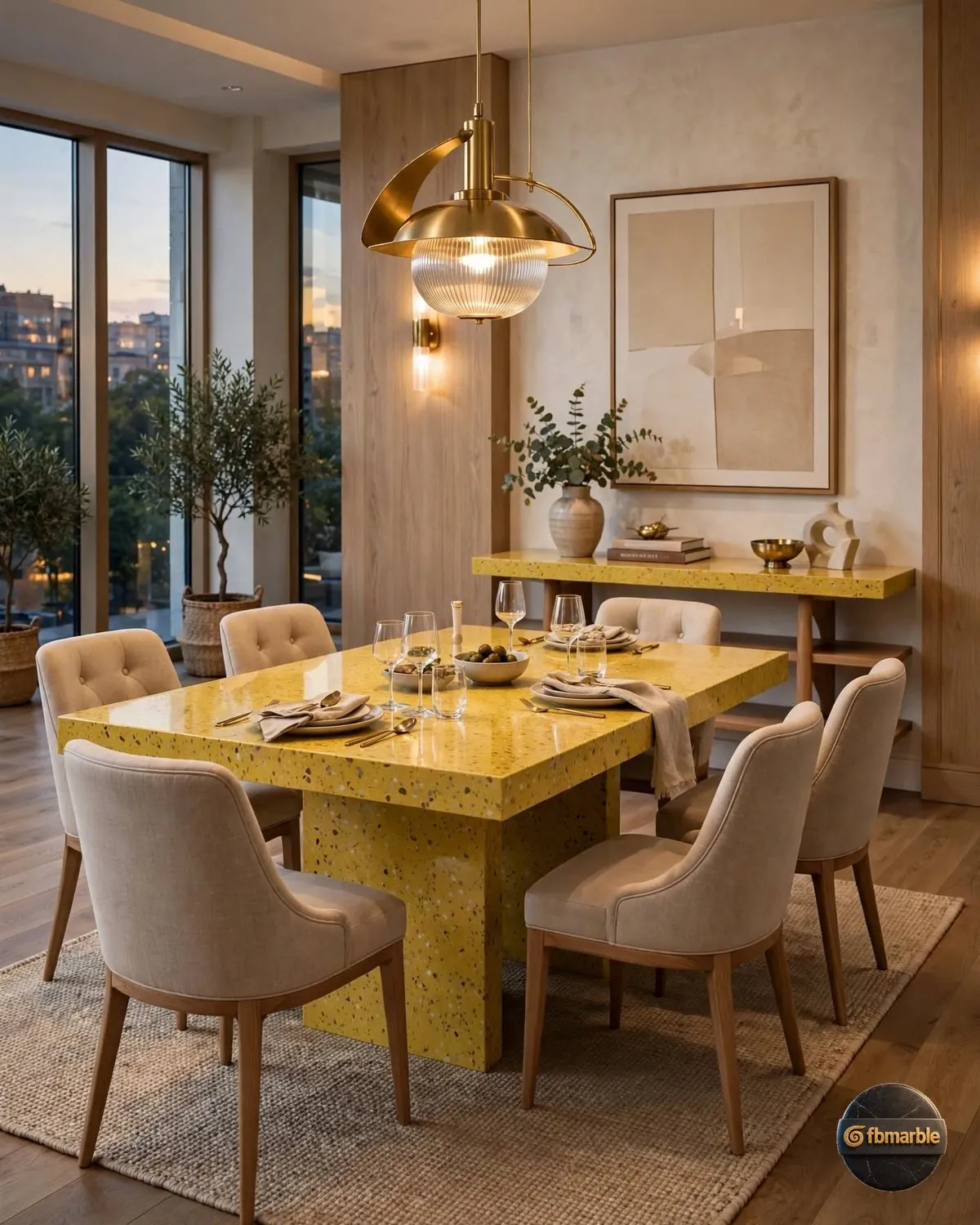 Sunrise Yellow Quartz dining area