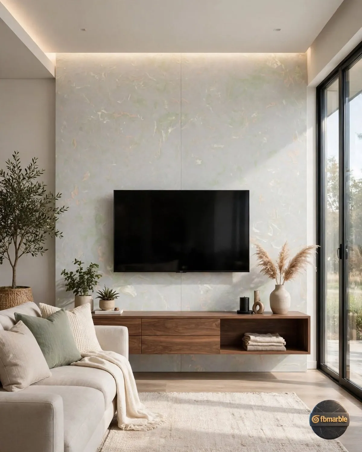 Venus Cream Quartz living room feature wall
