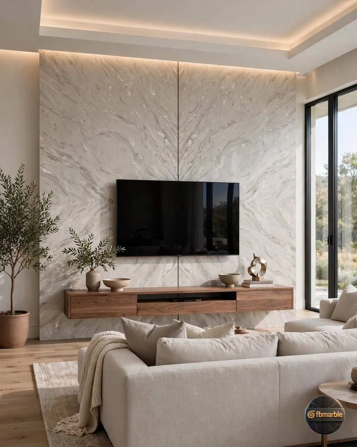 Venus Grey Quartz living room feature wall