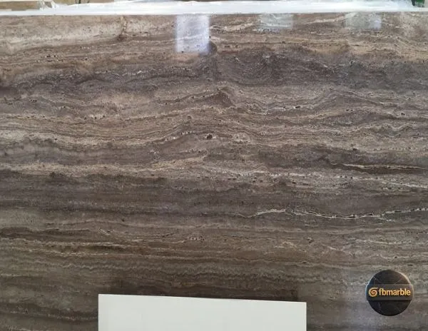 Brown Travertine photo 3 – chocolate-brown vein-cut travertine with dark striations