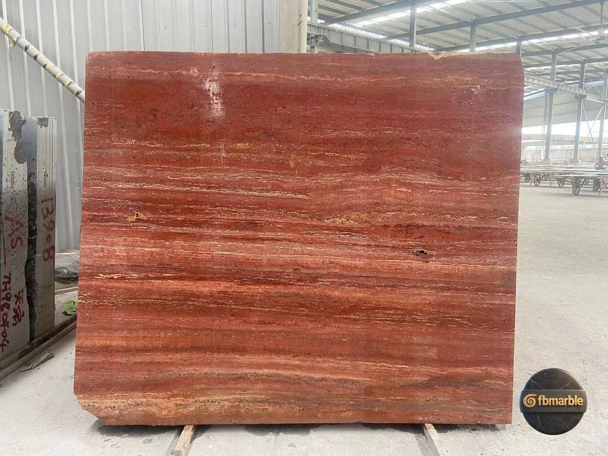 Red Travertine photo 2 – red vein-cut travertine with orange striations