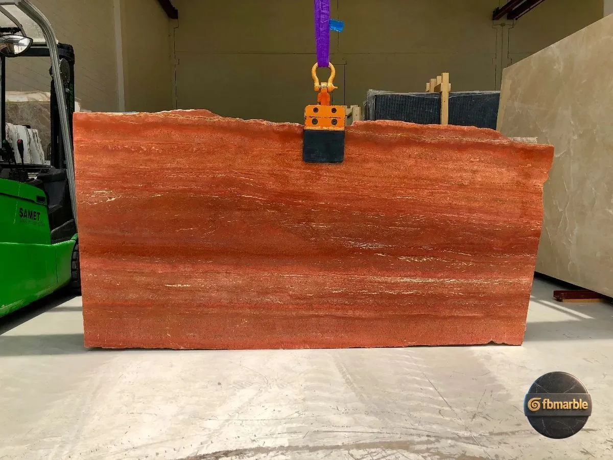 Red Travertine photo 4 – red vein-cut travertine with orange striations