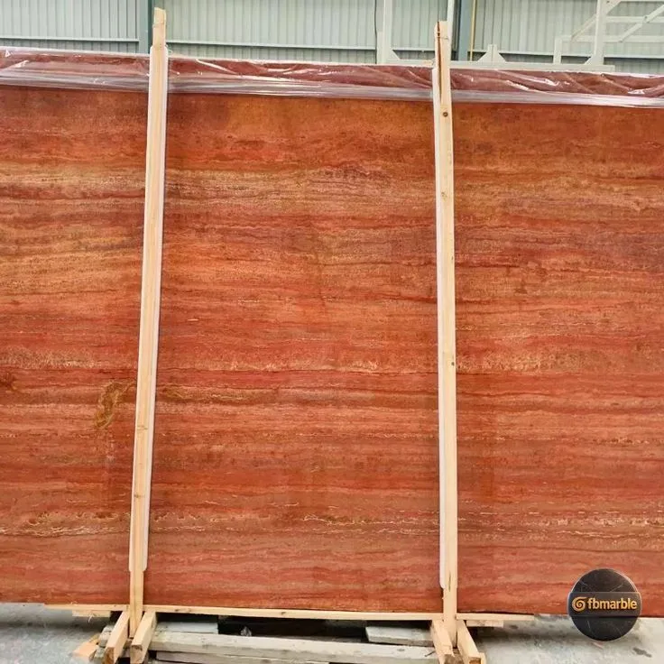 Red Travertine photo 5 – red vein-cut travertine with orange striations